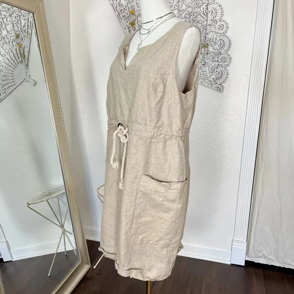 Maeve Flaxen Shimmer Linen Dress Anthropologie Nude Cream Size M / 10 - Image 3