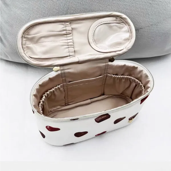 Japanese White Brown Chocolate Mini Travel Makeup Organizer Bucket Bag - Image 2