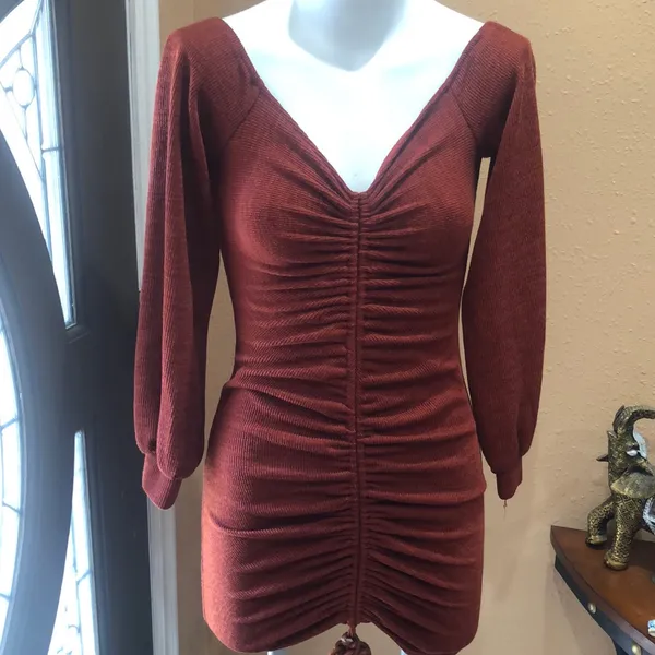 Lulus Aurinda Rust Orange Ruched Off-the-Shoulder Bodycon Dress - Image 3
