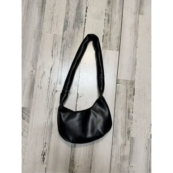 Betsey Johnson Black Faux Leather Shoulder Bag | Soft Hobo Purse with Kiss Print - Image 4