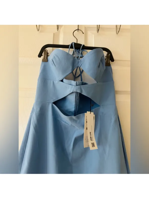 Zara Bright Blue Strapless Cutout Midi Dress - Image 7