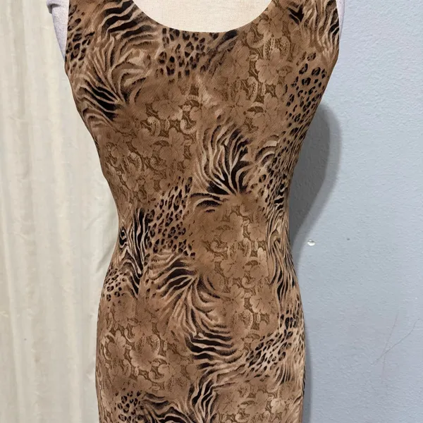 Y2K Vintage Dressbarn Women's Maxi Dress Animal Print‎ Sleeveless Brown Size 8 - Image 5