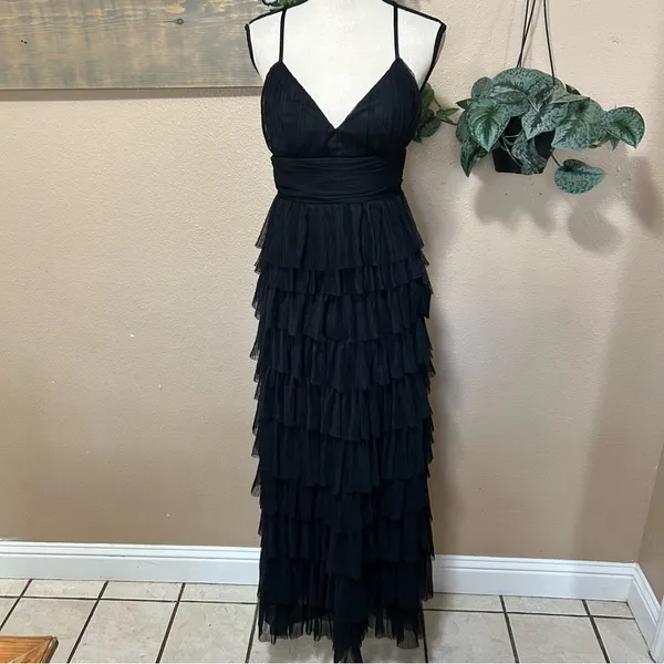 Lulus Radiant Event Black Mesh Tiered Pleated Backless Maxi Dress - Image 3