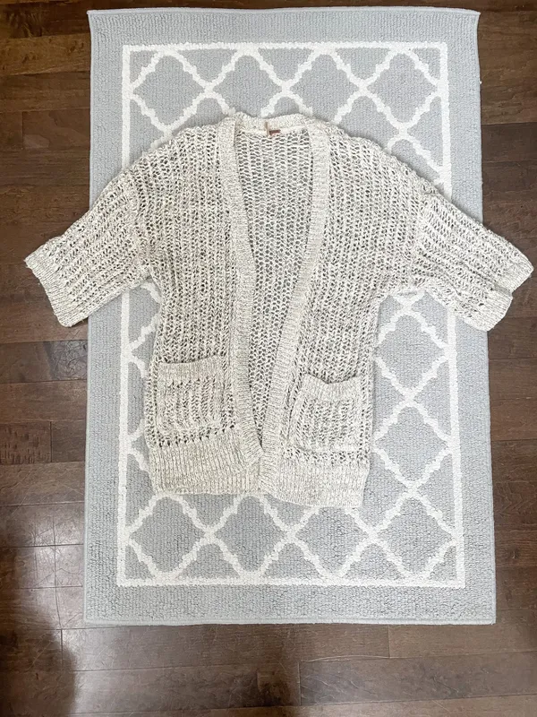 Free People marble tan crochet knit open cardigan quarter sleeve sweater - Image 3