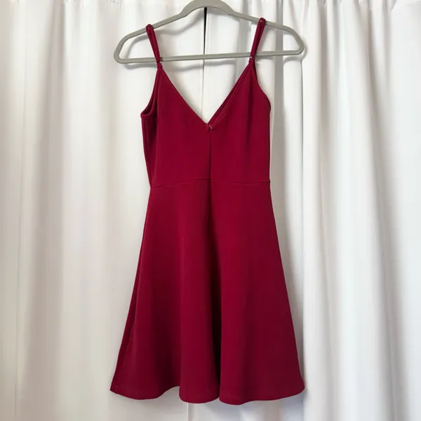 Women’s Surplice V-Neck Red A-Line Dress - Image 2
