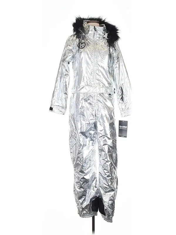 NWT Tipsy Elves Women's Silver Bullet Ski Suit Metallic Hooded 1-Piece M - Image 2