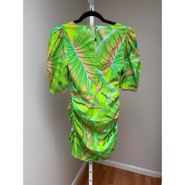 Farm Rio Puff-Sleeve Mini Dress Green Tropical size XS - Image 6