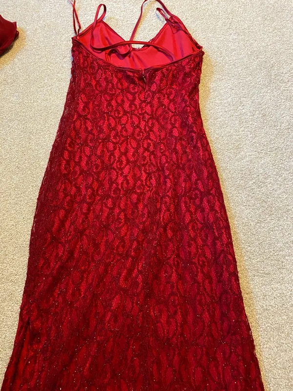 Nordstrom Reggio 90s Vintage Women Sequin Red Formal Dress Side Slit Size 4 - Image 5
