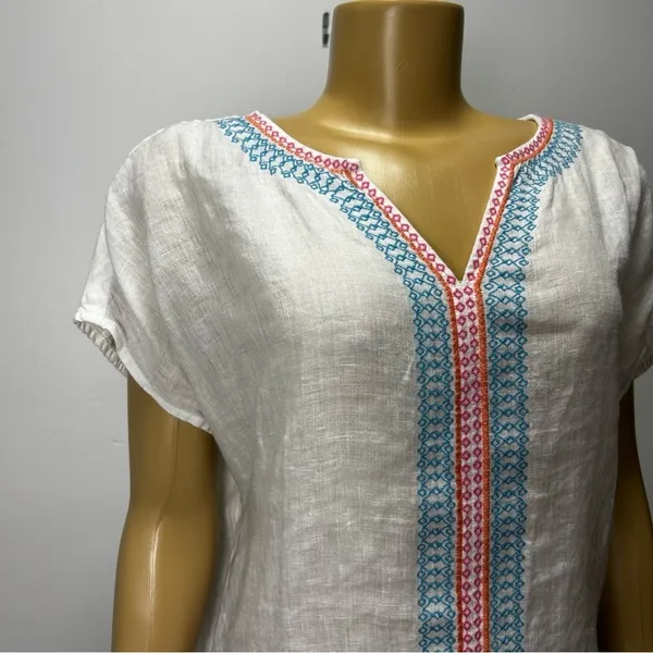 House of Harlow 1960 Womens White 100% Linen Embroidered V-Neck Top Size M‎ - Image 2