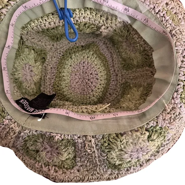 Steve Madden Crochet Granny Square Sun Hat Green Floral Boho Bucket Summer Hat - Image 15