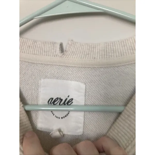 Aerie Women’s Nude Cream Oversized Crewneck Sweatshirt Long Sleeve Size Small - Image 7
