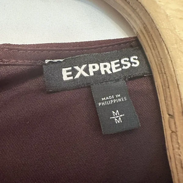 Express Medium Jumpsuit Full Length‎ Burgundy Short Sleeve Pockets Bow Tie Front - Image 7