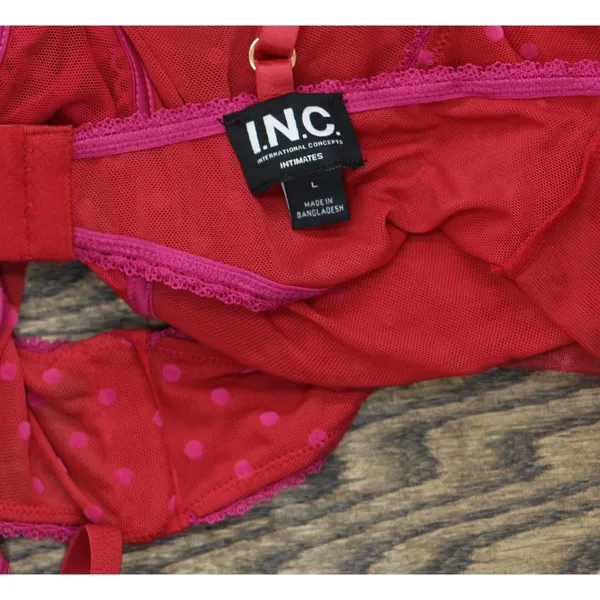 NWT INC International Concepts Floral Mesh Thong Bodysuit Crimson Leaf Red L - Image 8