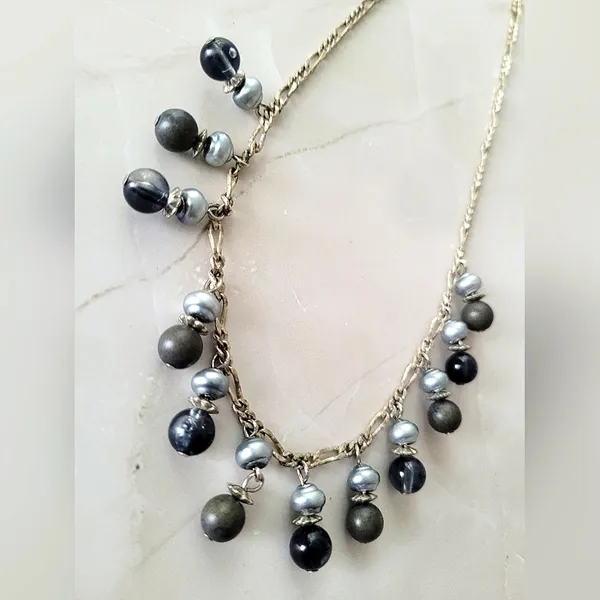Vintage Blue Dangle Beaded Necklace Choker - Image 3