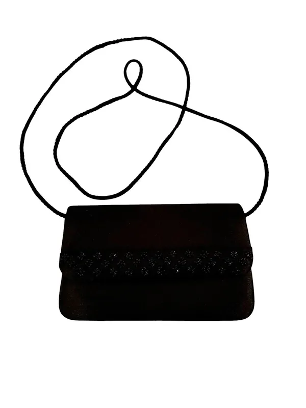Sasha Satin Beaded Evening Bag Clutch or Shoulder Bag Convertible Black - Image 2