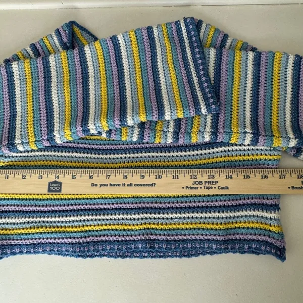 Altar'd State Womens Striped‎ Crochet Knit Cropped Sweater Blue Purple Yellow M - Image 7