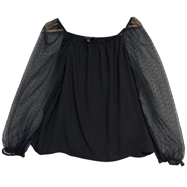 Banana Republic Blouse Black Sheer Puff Sleeve Romantic Victorian‎ Goth Chic S - Image 3