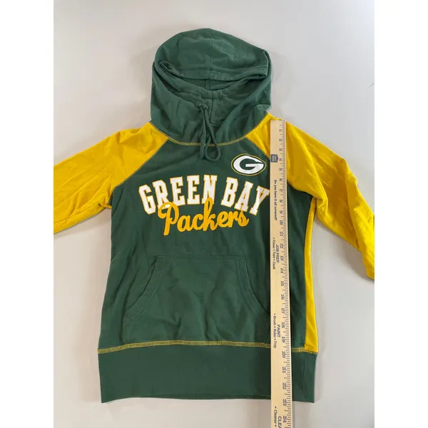 NFL Team Apparel Lightweight Hooded Long Sleeve Top Green Yellow Womens Size M - Image 3