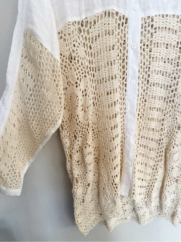 Zara Contrasting Crochet Top Size M - Image 4