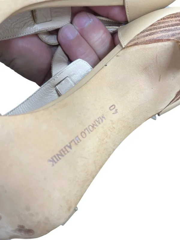Manolo Blahnik womens italian handmade beige leather 4" heels sz 10/40 SKU 10740 - Image 5
