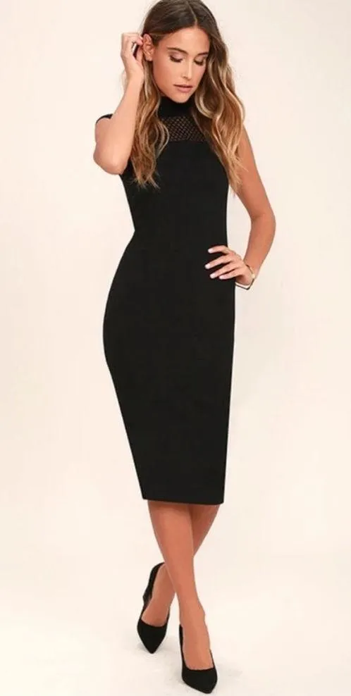 Lulus Detail Therapy Black Bodycon Midi Dress size small - Image 3
