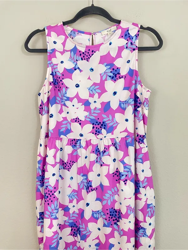Easel‎ Purple Floral Sleeveless Tiered Poplin Midi Dress S Tropical Resortwear - Image 3