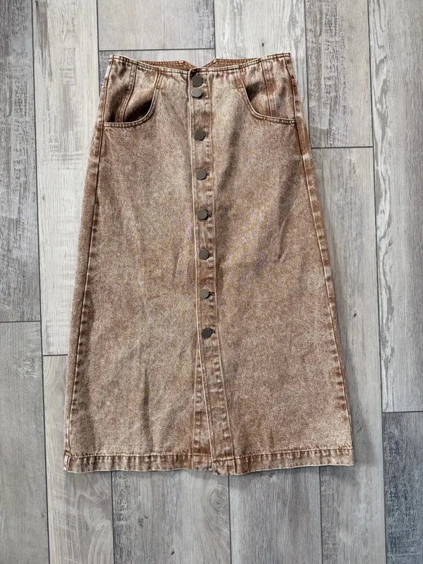 NWT SoMe Neutral 90s Button Front Washed Cotton Midi Denim Skirt size small - Image 7