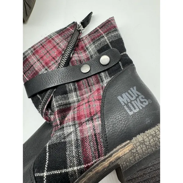 Muk Luk Plaid Flannel Zip Ankle Boots Women’s Size 7 - Image 7