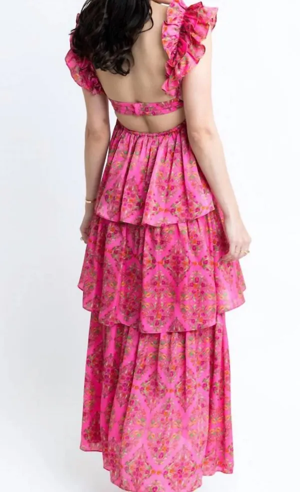 Karlie Floral Satin Ruffle Maxi Dress In Pink - Image 2