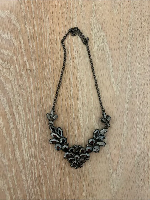 Gunmetal Floral Crystal Bib Necklace - Women Jewelry - Image 2