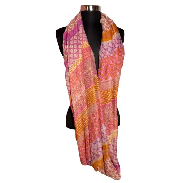 Colorful Lightweight Oversized Pink + Orange Infinity Scarf - Image 2