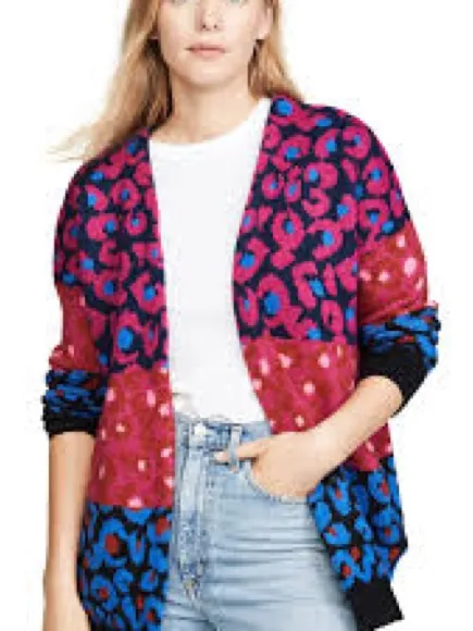 FARM Rio Mixed Leopard Cardigan Women‎ XS Multicolor Knit Open Front - Image 2