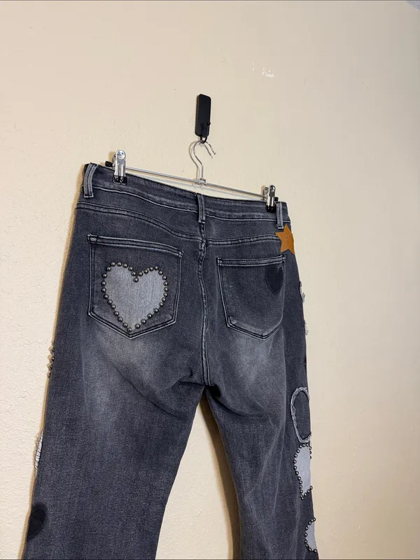 OLI & HALI Grommet HEART DENIM‎ JEANS Size Large - Image 9