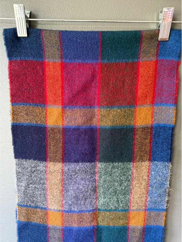Colorful Plaid Wool Blend Scarf with Fringe - Image 8