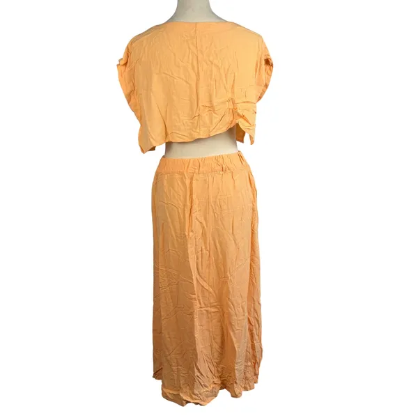 Peach Orange 2 Piece Set Crop Top &‎ Maxi Skirt Small Boho Festival Vacation - Image 5