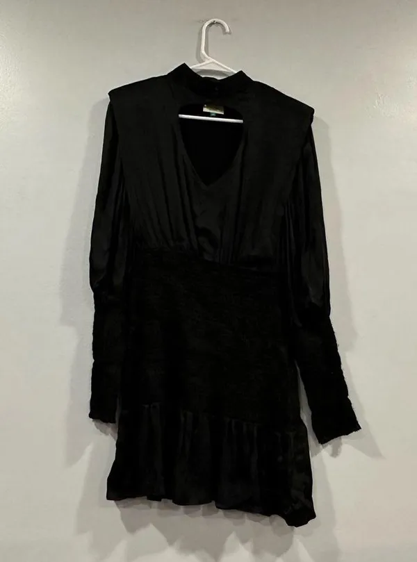 Farm Rio Black Heart Cutout Satin Dress XS - Image 2