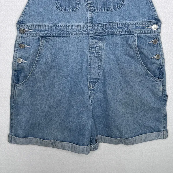 1990s Gap Denim Shortalls Overalls Light Wash Blue Made In Hong Kong Cotton M - Image 8