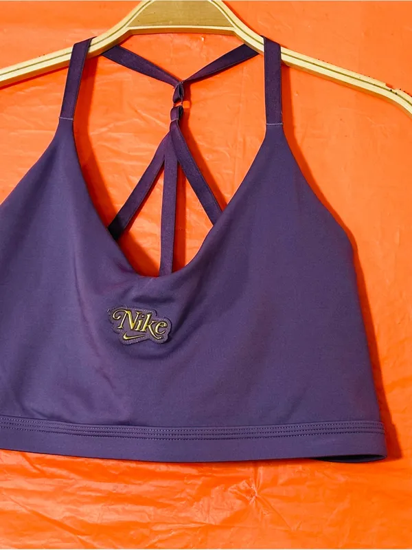 Nike Deep Purple V-Neck Sports Bra with Gold Logo - Image 2