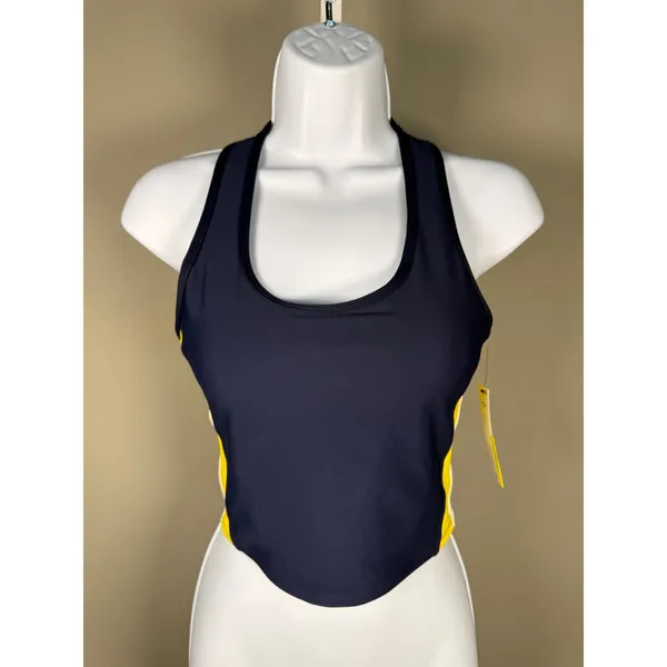 Aqua Athletic XS Navy‎ Yellow Racerback Crop Tank Y2K Sporty Activewear NWT - Image 2