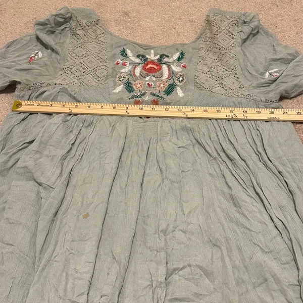 Free People Mohave Floral Embroidered Long-Sleeve Dress Size Large Sage Green - Image 11