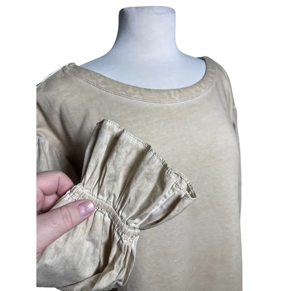 ANTHROPOLOGIE PILCRO Women’s Mixed Media Tan Pullover Puff Sleeve Top - Image 6