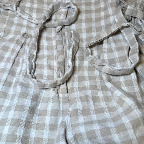 Zara Womens Size Large Beige Gingham Paperbag Waist Linen Blend Shorts Tie Belt - Image 7