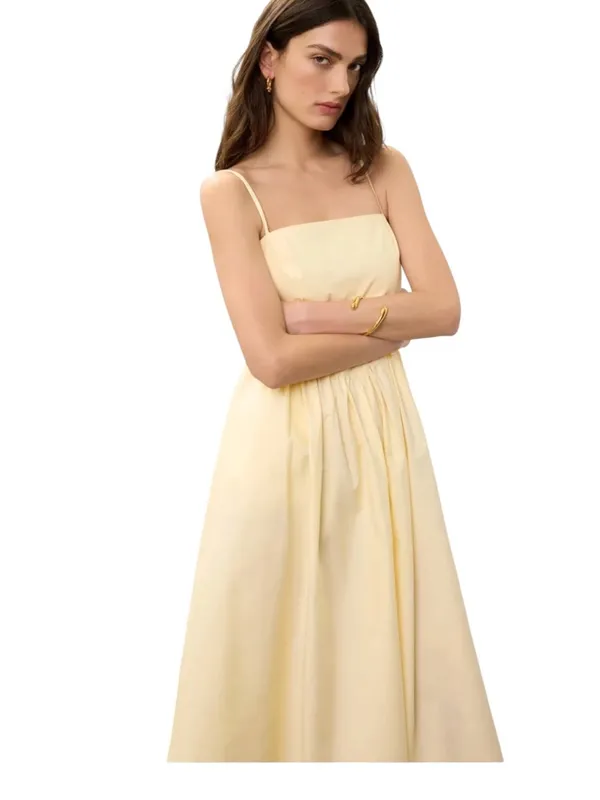 Ronny kobo Sleeveless Square-Neck Midi Dress in Pale Yellow size 14 - Image 4