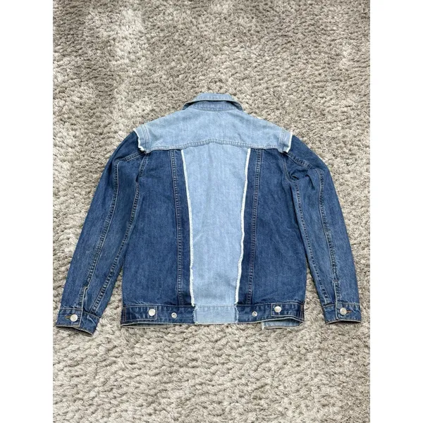 RD Style Womens Size XS Patchwork Denim Jacket Two Tone Blue Raw Hem Distressed - Image 6