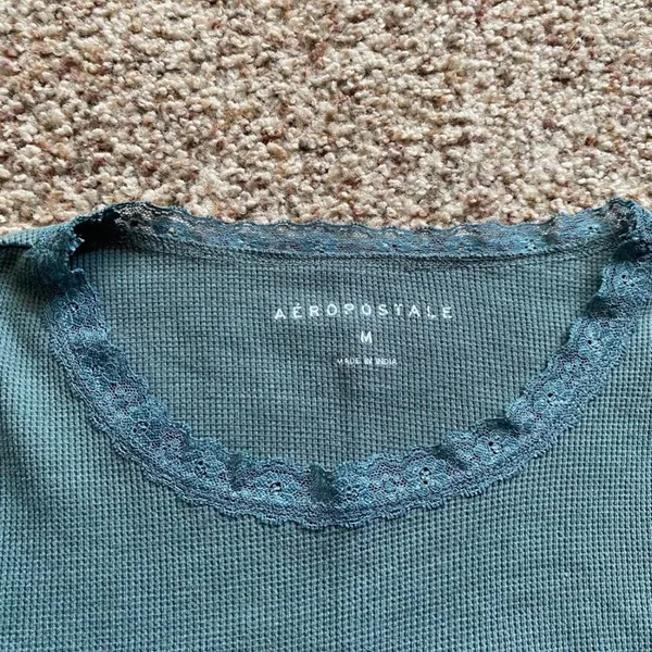 Aeropostale Women's Greeny Lace Trim Tee - Image 2