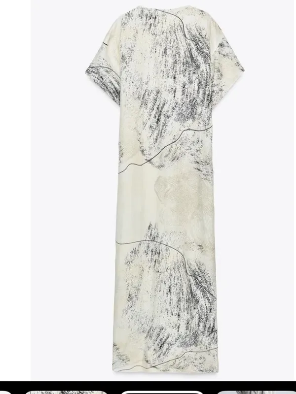 ZARA WOMAN FLOWING ZW COLLECTION PRINTED maxi‎ DRESS ECRU BLACK - Image 5