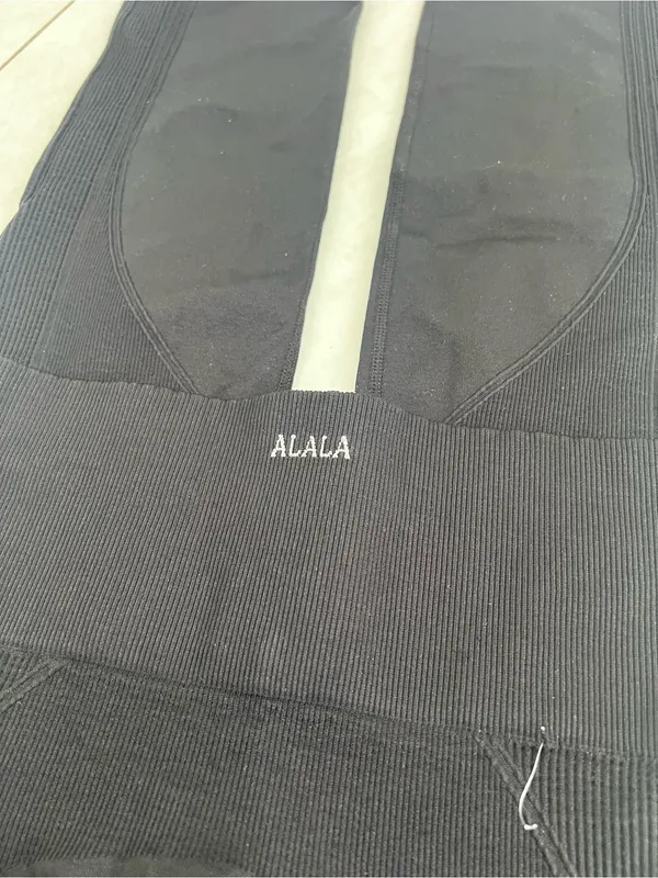 NEW ALALA Black High Waisted Ribbed Leggings Size Medium - Image 4