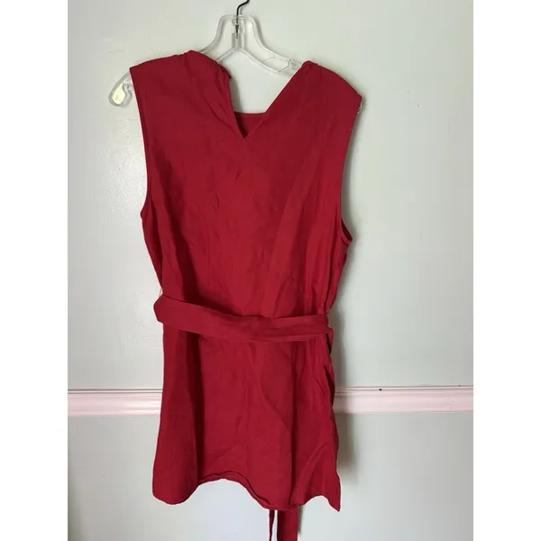 Reformation‎ Sommer Belted Linen Mini Dress M Red Shift Sleeveless - Image 3
