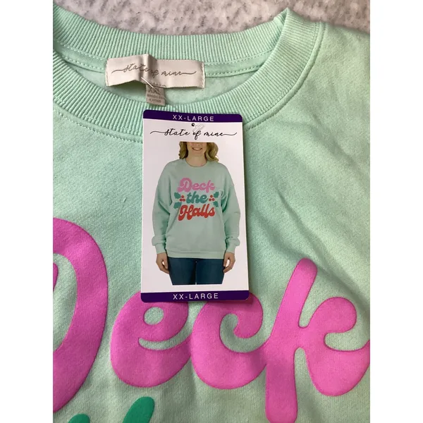 State of Mine Mint Green Deck the Halls Holiday Graphic Sweatshirt XXL NEW‎ - Image 4