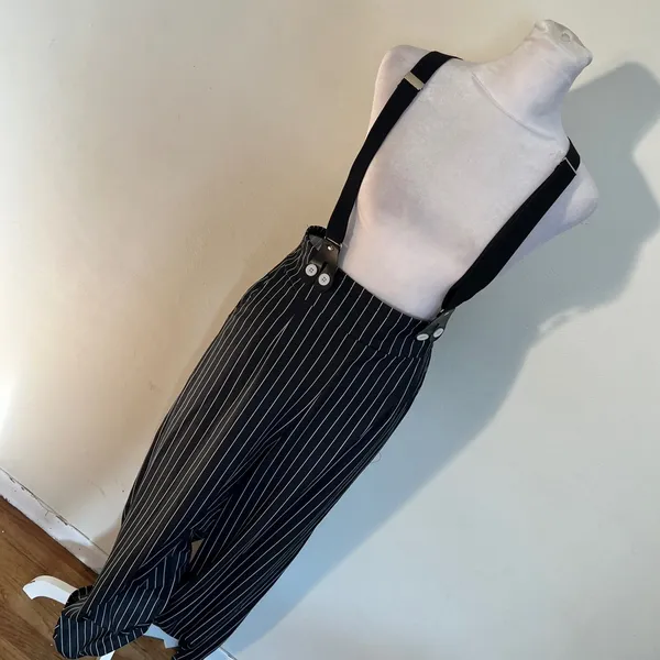 Spirit Pinstripe Suspender Pants Womens Large Black White Wide Leg Costume - Image 2